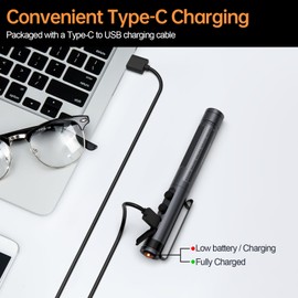 RISEMART Pen Light for Nurse, Rechargeable LED Medical PenLight, Warm/Cool White & Stepless Dimming, Portable Medical PenLight for Nurse, Doctor, First Aid, EMT, Nursing, Nursing Student (Black)