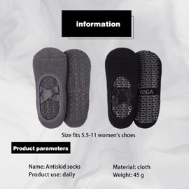 CLDURHGE Yoga Socks Non-Slip Socks Women's 2 Pairs Pilates Socks for Yoga Pilates Ballet Fitness Barefoot Training Dance Trampoline - Black and Grey, black