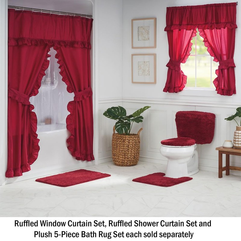 Stoneberry Home Ruffled Shower Curtain Set, Burgundy