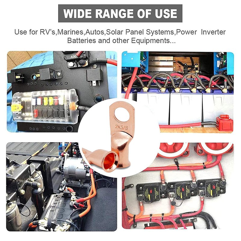 TKDMR 20pcs 1/0 AWG-3/8 Battery Lugs,Heavy Duty Wire Lugs,Ring Terminals,Battery