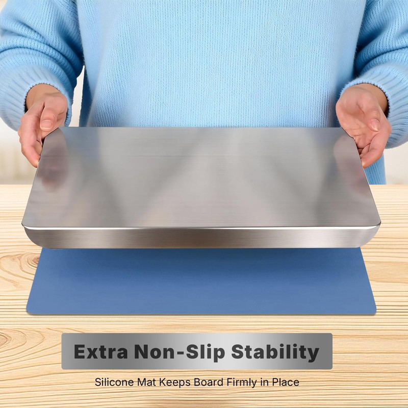 Stainless Steel Cutting Board with Lip, Extra Large Non Toxic