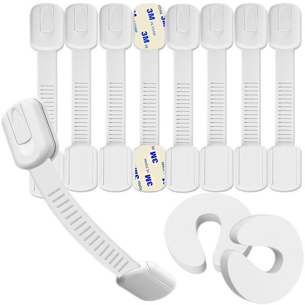 Hion Child Safety Cupboard Locks,8 Pcs Cupboard Locks for Children,2 Door Stoppers for Baby Safety Guards-Baby Proofing Kit,Adjustable Child Locks for Kitchen Cupboards,No Drilling Required