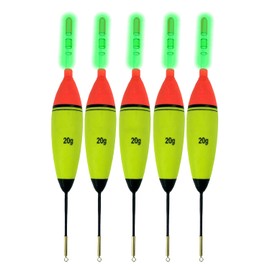 QualyQualy 5Pcs EVA Foam Glowing Bobbers Fishing Floats + 10 Pcs Fishing Glow Sticks, Long Vertical Luminous Glow Fishing Floats Bobbers Set 10g 20g 30g