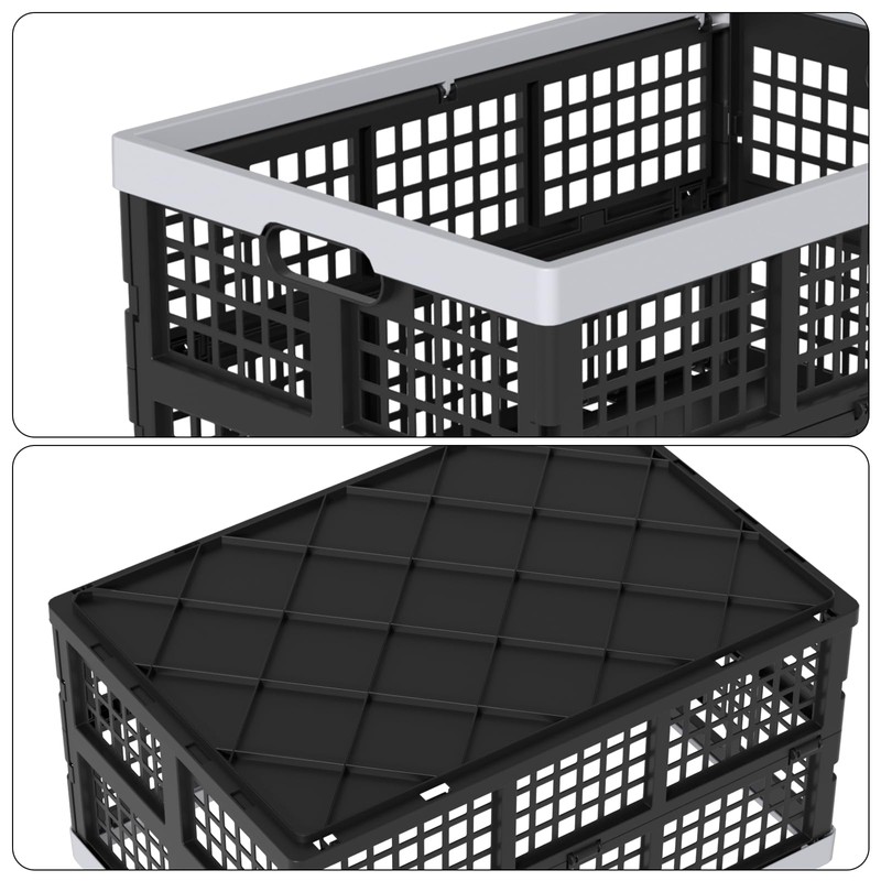 2-Pack 42L Plastic Folding Storage Crate, Collapsible Basket Crate