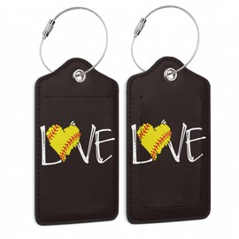 2 Pack Funny Luggage Tags with for Suitcases, I Love Baseball PU Leather Luggage Tag Accessories Privacy Cover ID Label with Stainless Steel Loop for Travel Bag for Women Girls Teens