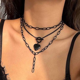 Wedity Black Heart OT buckle necklace Necklace Crescent Tassel Choker Necklaces Party Accessories Jewelry for Women Girls