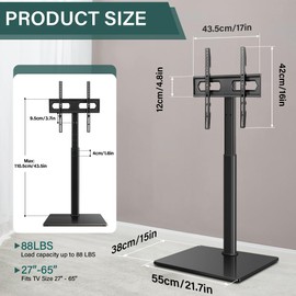 BFTOU Black Mobile TV Stand for 27-65”LED LCD OLED Flat Curved Screen Outdoor TVs Height Adjustable Floor TV Cart Max VESA 400x400mm,Holds Up to 88lbs