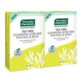 Thursday Plantation Tea Tree Face & Body Soap, Set of 2 (2 x 95g/Face & Body Soap) Australian Tea Tree Oil Facial Wash Soap (Exfoliating/Pore Care), Sensitive Skin Care