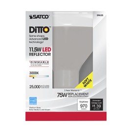 Satco S9635, 11.5 Watt, 3000K, 103 Deg. Beam Angle, Medium Base, 120 Volt, Dimmable, LED BR40 Bulb