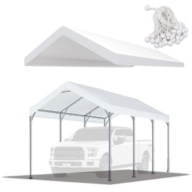 TGEHAP 10' x20' Upgraded Carport Replacement Canopy Cover for Car Garage Shelter Party Tent with Ball Bungees White (Only Top Cover, Frame is not Included)