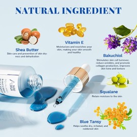 ANAI RUI Bakuchiol Blue Tansy Aceite Facial Reparador Nocturno Retinol Natural Alternativa + Escualano Jojoba, Para Arrugas Profundas Y Líneas Finas Calmante, Calma Y Calma Enrojecimie