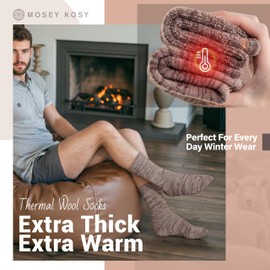 MOSEY KOSY 4 Pairs Merino Wool Walking Hiking Boot Socks Thermal Extra Thick Warm Winter Cozy Crew Comfy Cushion Work Women Men Socks (Coffee Color Scheme,7-11)