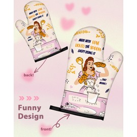 Swooflia Funny Oven Mitts Heat Resistant for Women - Cute Novelty Cool Long Heavy Duty Kitchen Cooking Baking Mittens Gloves Accessories 100% Cotton Thick Purple