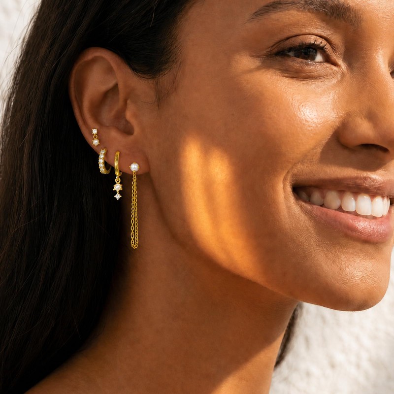 Cicy Bell Dangle Chain Earrings 18k Gold Plated pearl Earrings