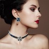 Flower Earrings and Necklace Sets for women, Rhinestone Black Camellia