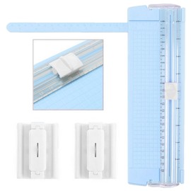Paper Cutter, Small Size, Includes 2 Replacement Blades, A4 Compatible, Slide Cutter, Two-Way Cardboard, Photos, Copy Paper, Stationery, Scale Ruler Included (Blue)