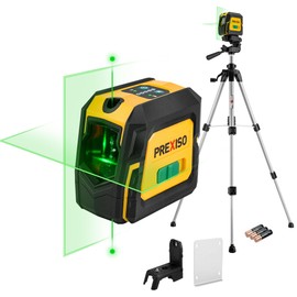 PREXISO Laser Level with Tripod & 2 Plumb Dots - 100 Ft Green Point Laser Level Self Leveling - Plumb Spot Alignment Cross Laser Line Tool for Construction, Ceiling, Floor Tile with Magnetic Base