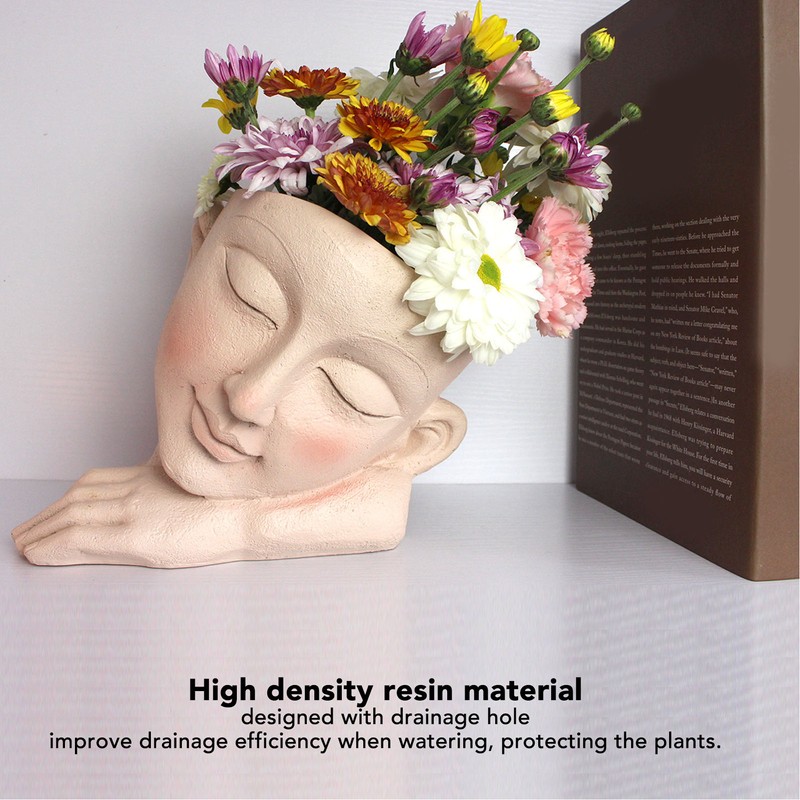Face Flower Pot Sleeping Girl High Density Resin Drainage Hole