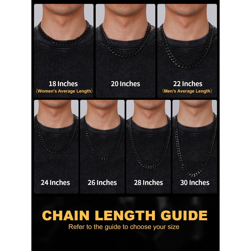 Black Stainless Steel Cuban Link Chain for Men 12mm 18Inch