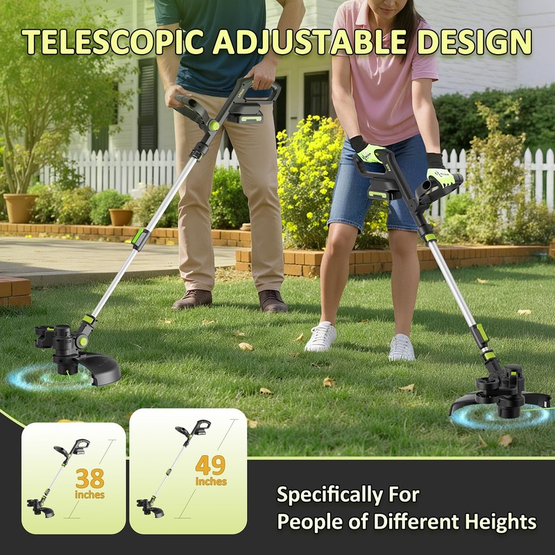 20V Cordless String Trimmer, 2.0Ah Battery Powered with Fast Charger,