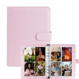 A5 Kpop Photocard Binder 6 Ring Binder Small Card Binder with 200 Card Slots PU Leather Photo Card Holder Pink Card Binder for Organizing Trading Cards