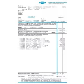 Camaro 1967-69 Custom Reproduction Dealer Manufacturer’s Retail Window Sticker