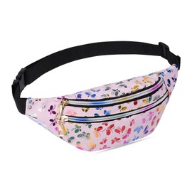 Holographic Fanny Pack for Women, Fashion Water Resistant Waist Bag, with Adjustable Belt & Multi-Pockets, Sport Casual Waist Pack for Travel, Hiking, Party, Daily Use (Pink)