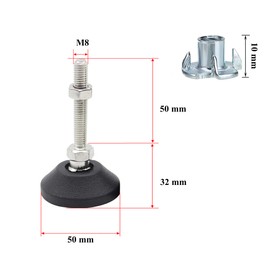 Drenky Möbelfüße Verstellbar, Edelstahl Nivellierfüße Höhenverstellbar Schwerlast 8 Stück Winkel Einstellbar Stellfüße M8 x 50mm mit Einschlagmuttern für Möbel