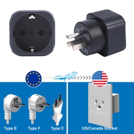 Europe to US/Canada/Mexico Plug Adapter, EU Schuko Type C/E/F Plug Fit to USA/Canada Socket, European/Germany/French Plug to USA Travel Plug Converter (3 Pieces)