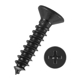 Kozelo 100pcs Phillips Flat Head Wood Screws - [#4x1/2"] 304 Stainless Steel Countersunk Self Tapping Screws for Furniture Assembly, Interior Trim, Outdoor Construction, Black