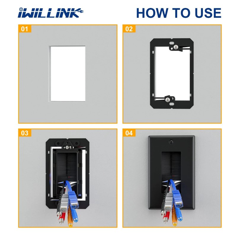 Iwillink Brush Wall Plate 5 Pack Cable Pass Through Insert