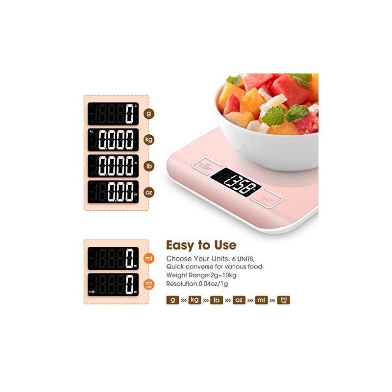Mik-Nana Food Scale Pink, 10kg/22lb Digital Kitchen Scale Weight Grams