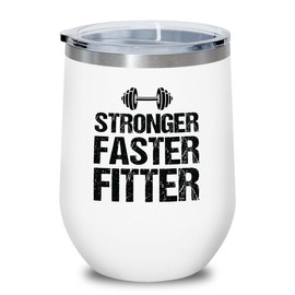 Luxe Gifting Personal Trainer White Edition Wine Tumbler 12oz - Stronger Faster Fitter - Fitness Instructor Workout Coach Exercise Lover Cardio Lover Gym Coach