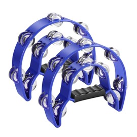 Flexzion Tambourine, Hand Drum - Pack of 2, 25 cm Jingle Wreath with Handle, Music Percussion Instrument, Double Row Bell Ring in Crescent Shape Frame, with 20 Pairs of Metal Jingles, Blue