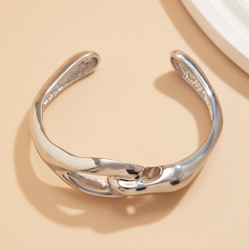 FUTIMELY Irregular Gold Chunky Cuff Bracelets for Women Adjustable Silver
