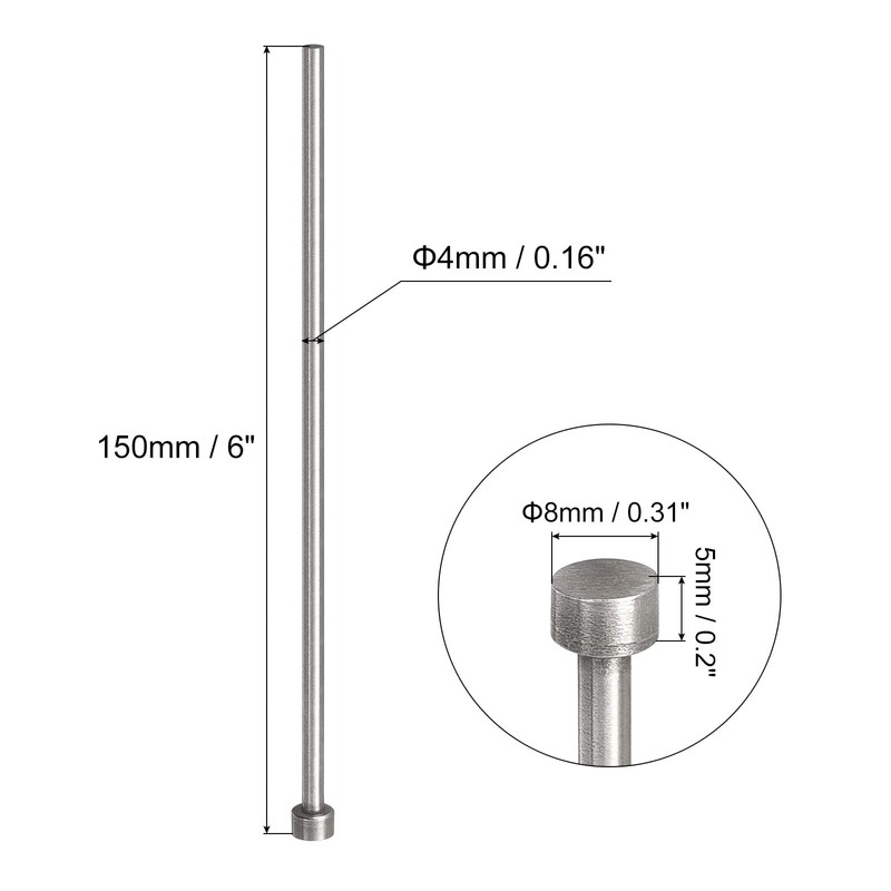 uxcell Straight Ejector Pins, 4mm (5/32") Dia. 65Mn Steel Round