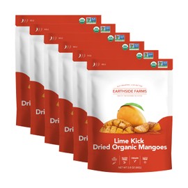 Earthside Farms Organic Dried Mangoes, Lime Kick Organic Dried Mangoes, Sweet, Spicy, and Salty, Gluten Free, No Added Sugar, Organic, Naturally Sweet and Flavorful (6 Pack)