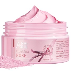 ANAI RUI Mascarilla Facial Rosa, Mascarilla De Arcilla Con Arcilla Rosa Caolín, Niacinamida, Colágeno, Ácido Hialurónico Para Hidratar Y Suavizar La Piel, Minimizadores De Poros, Remov