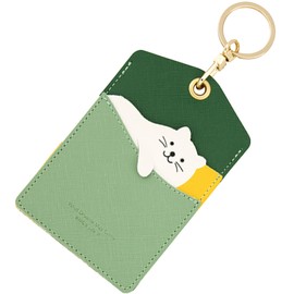 Lumeland Card Case, Animal Pattern, Thin, Pass Case, Commuter Holder, PVC Leather, Clear Window, Employee ID Card, Name Tag, ID Case, Compact, Lightweight, For Commuting to Work or School, Cute, Character Design, Women's, Kids, Present (Animal, Cat)