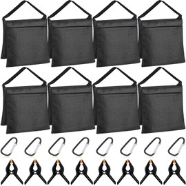 Hoteam 8 Sets Sandbag Outdoor Curtain Weighted Bags Sets with Spring Clamps, Hooks for Light Brackets, Heavy Photography Light Stand Tripod for Fixed Brackets Sports Outdoor Photo Video
