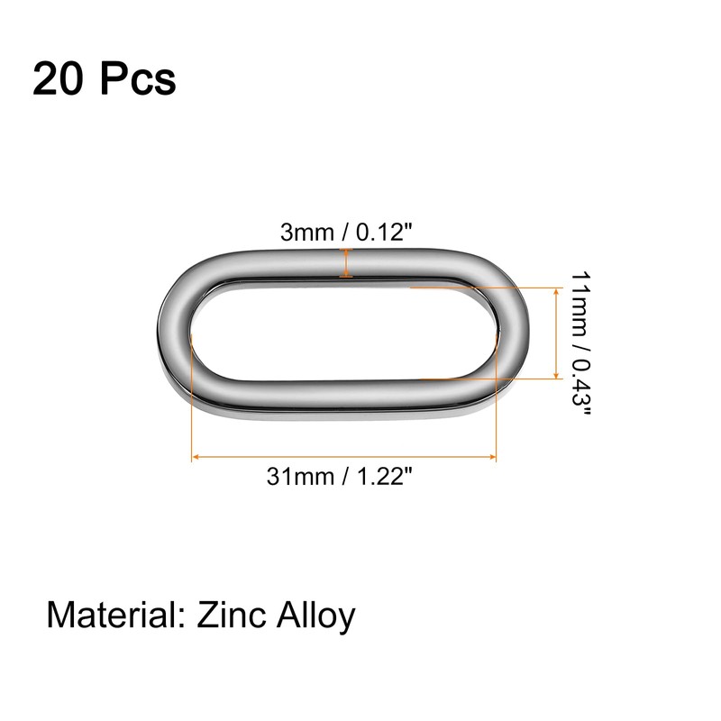 sourcing map 20 Pcs Metal Oval Ring, 3/4" Flat Oval