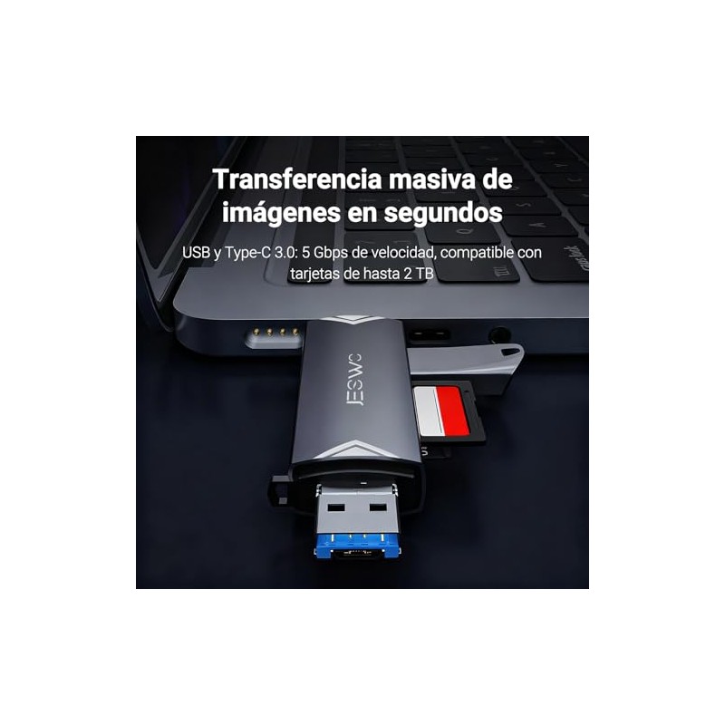 JESWO 3 en 1 Lector de Tarjetas SD, Aluminum Adaptador