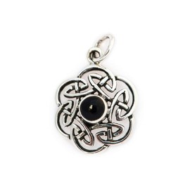 Windalf Irish Jewellery Pendant Nuada 2.5 cm Celtic Knot Protective Stone Onyx 925 Sterling Silver, Fabric, Onyx