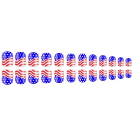 Fourth of July Press On Nails Short Patriotic Fake Nails False Nails With Glue Almond Glue On Nail Square Artificial Fingernails Nail Art Decoration Full Cover Acrylic Nails for Women Independence Day