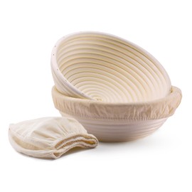 Kook Proofing Basket, Sourdough Proofing Bread Basket, Bread Banneton Proofing, Artisan Sourdough Bread Making Baskets, 9 Inch Handwoven Rattan Baskets and Cloth Liners, Set of 2, Round