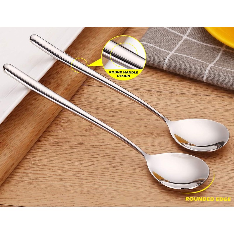 Korean Spoon,Stainless Steel Table Spoons,8.15 inch Long Handle Dinner Rice