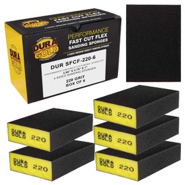 Dura-Gold 220 Grit 4-Sided Hand Sanding Block Sponges, Box of 6 - Performance Flex 3.9" x 2.75" x 1" Wet or Dry Flexible Sandpaper Abrasive Brick Pads, Reusable - Sand Wood, Drywall, Metal, Auto Paint