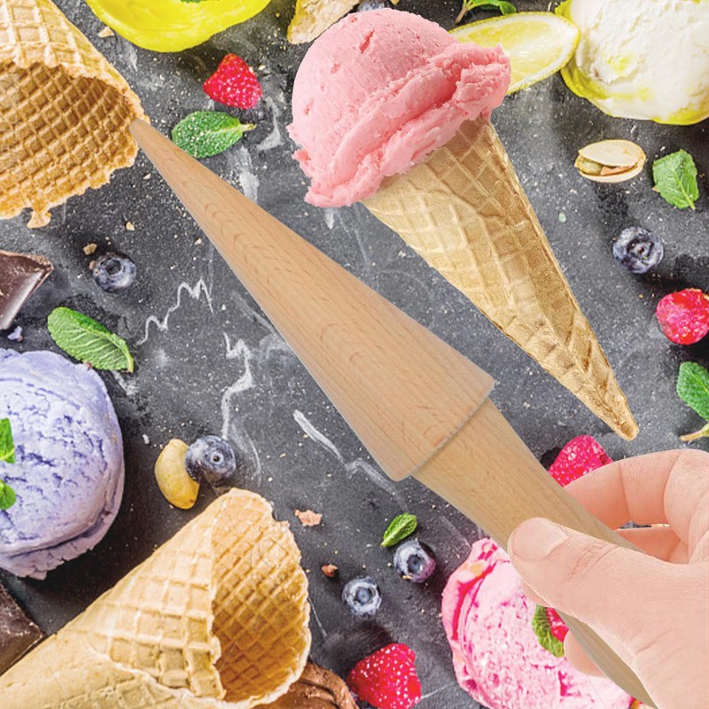 Ooyhool 2Pcs Ice Cream Cone Molds, Reusable wooden Cream Horn