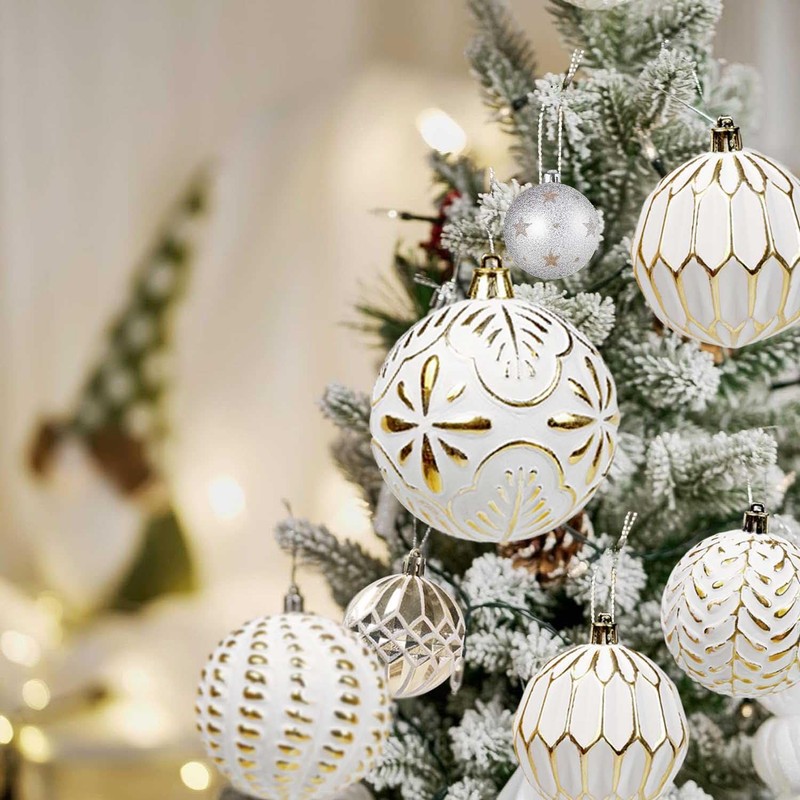 SVNVIOZ White Gold Christmas Baubles Decorations, 16Pcs 8cm Christmas Tree