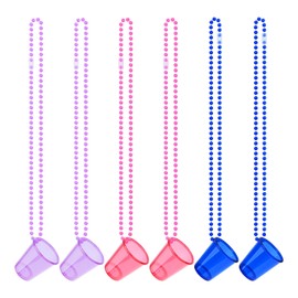 Bekecidi Pack of 6 Shot Glasses with Necklaces, Mini Plastic Cups with Necklace on Beads, Reusable Cute Cups for Hen Party Decorations Accessories (Blue + Purple + Rose Red)